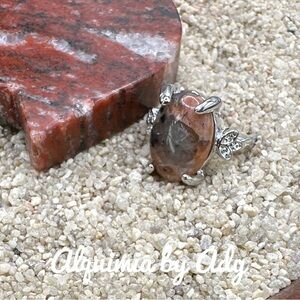 Silver and red Picasso jasper gem ring